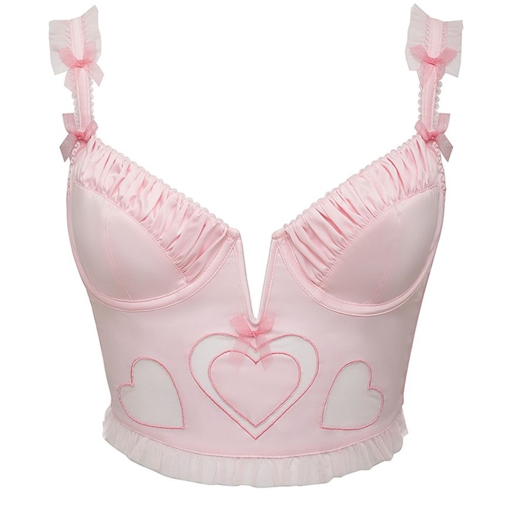 For Love & Lemons Light Pink Mesh Heart Bustier Corset Top